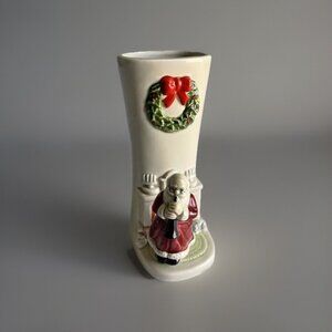 Vtg Otagiri OMC Santa Playing Horn Cat Fireplace Wreath Bud Vase Gibson Japan